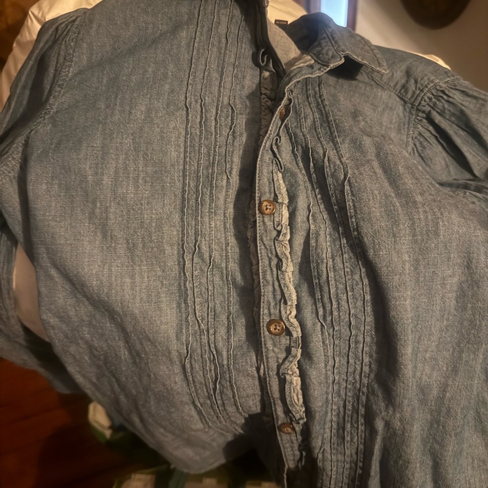 Brooks Brothers Light Denim Pintuck Button-Front Blouse